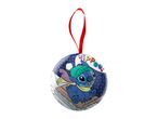 Stitch Christmas ornament with Stitch on a sled, wearing a hat and scarf, with 'Yippee' text.