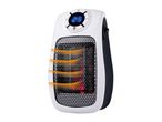 White and black portable electric heater with a digital display showing '25' and orange heat waves.