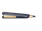 Remington hair straightener: stylish design, dark blue and gold accents.