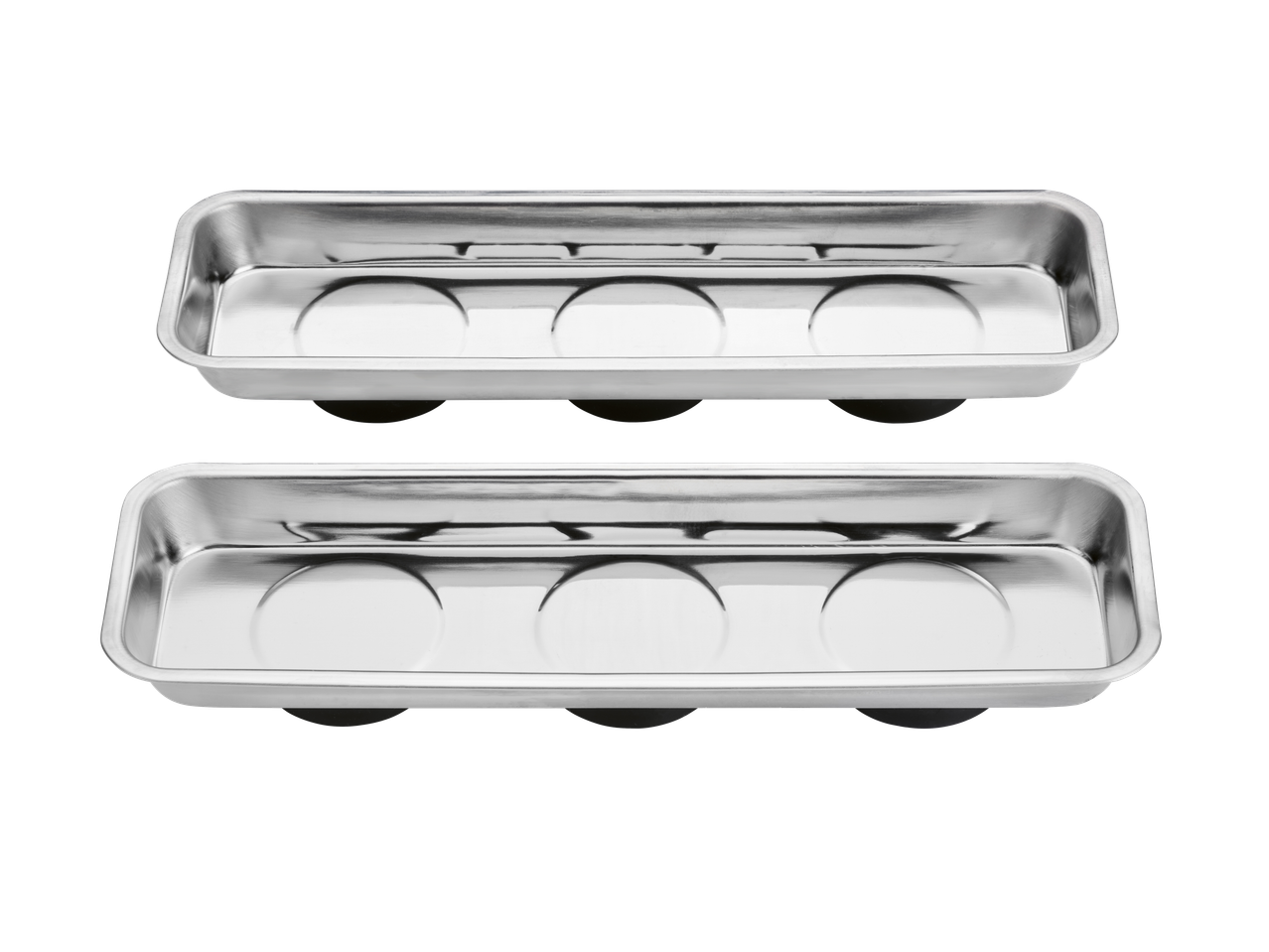 Duas bandejas magnéticas Parkside® de aço inoxidável para ferramentas.