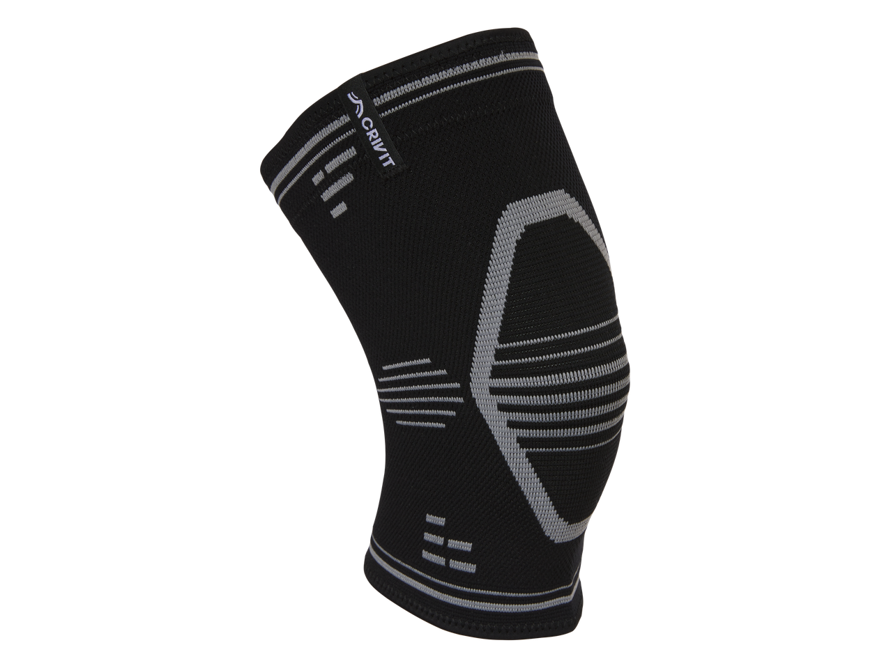Black Crivit knee sleeve with gray details.