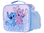 Sac à lunch rose et bleu avec des personnages de dessins animés et le mot 'Aloha'.