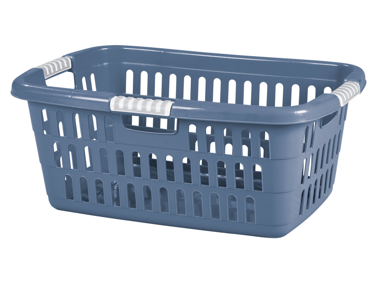 W5 wasmand in grijs met witte handvatten.