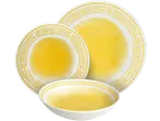 Tognana Serviço de Mesa: Três pratos e tigelas brancos com padrão amarelo.