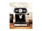 A black and chrome SilverCrest espresso machine with a temperature gauge on a wooden counter.