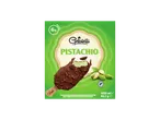 Gelatelli Pistachio gelados em pau, 6x, 600ml/462g, cobertos com chocolate de leite e pedaços de pistácio.
