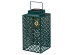 Green solar lantern with a cut-out pattern.
