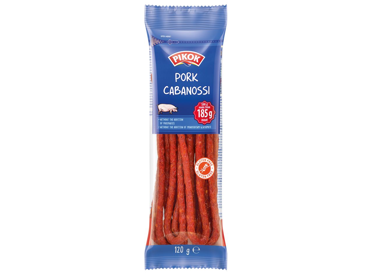 Опаковка с колбаси Pikok Pork Cabanossi, 120 гр.