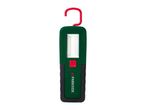Green and black work light with a red hook and power button, featuring the Parkside logo.