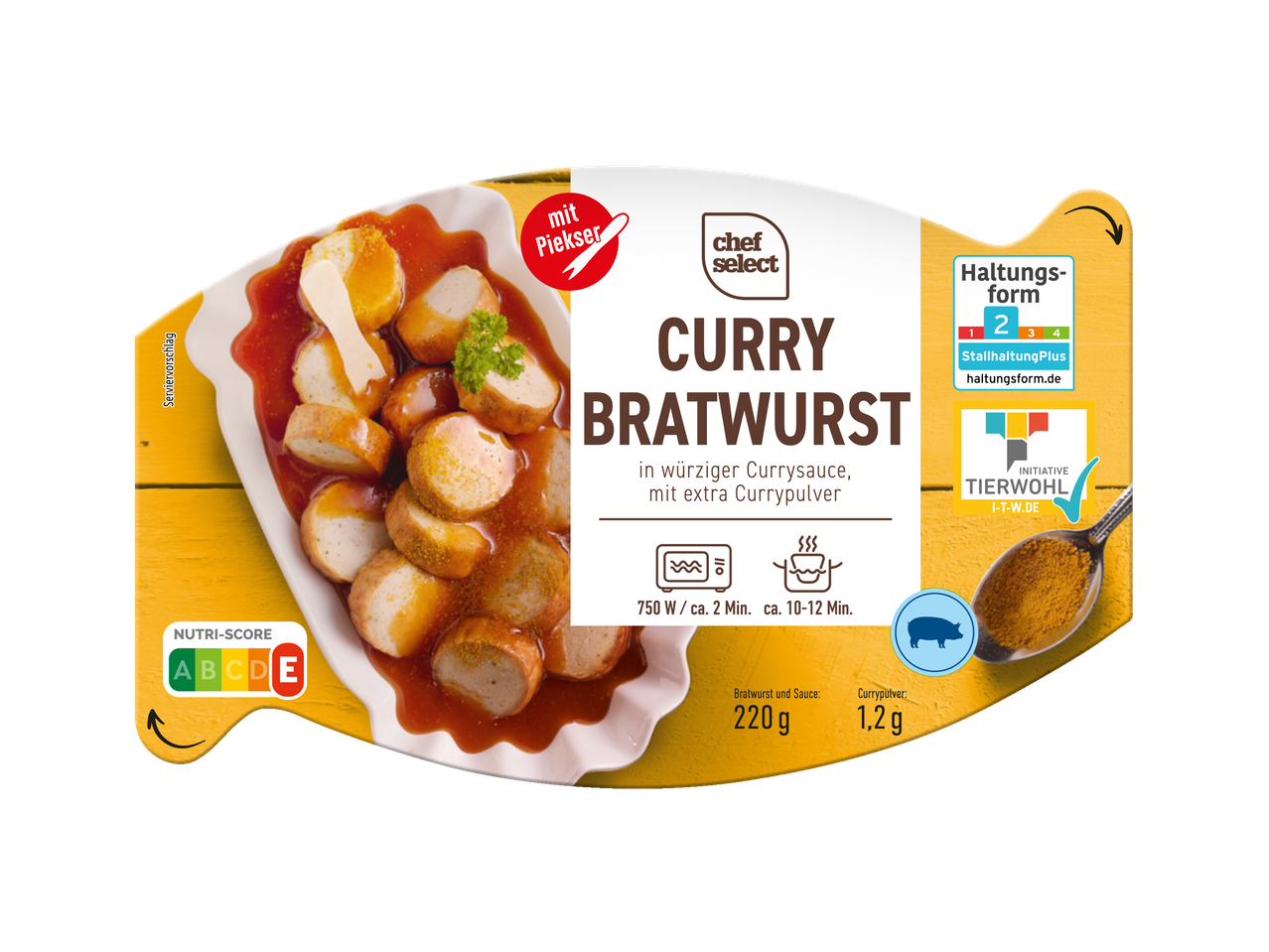 Chef Select Currywurst: Mikrowelle und Topf geeignet.