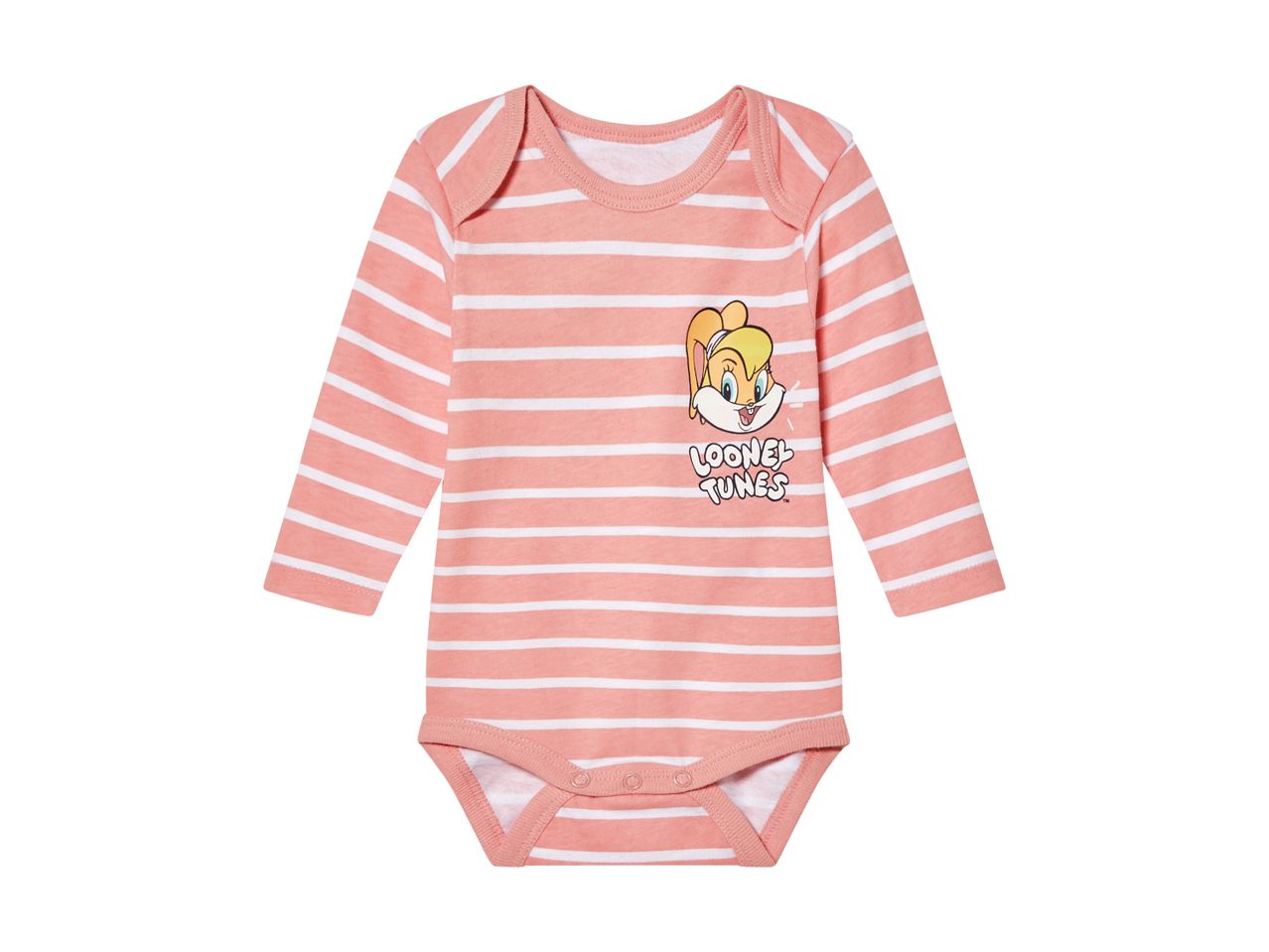 En lyserød babybody med Looney Tunes-motiv.