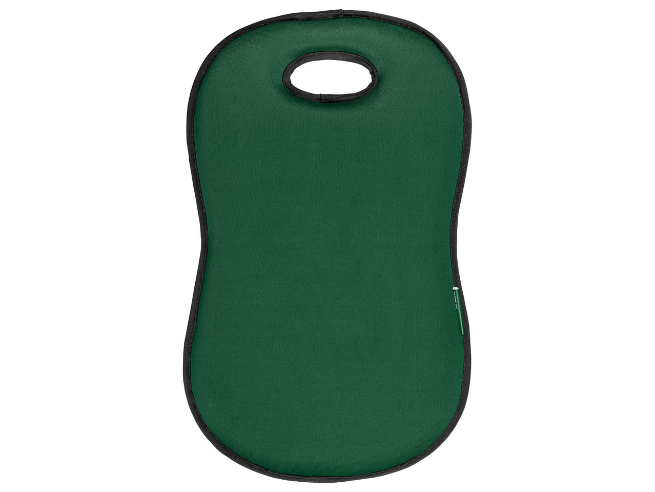 Cuscino da giardinaggio verde con bordo nero e foro per il trasporto.