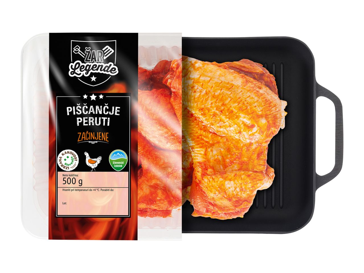 Z Žar Legende začinjene piščančje perutnice (500 g) v embalaži.
