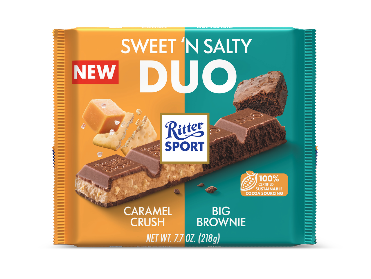 Nieuwe Sweet 'N Salty Duo chocoladereep met karamel en brownie smaken.