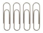 Four metallic paper clips arranged in a row.