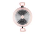 Pink frying pan with two handles, bottom view