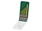 Conjunto de brocas douradas PARKSIDE numa caixa verde com tampa branca, com tamanhos visíveis 2-8.
