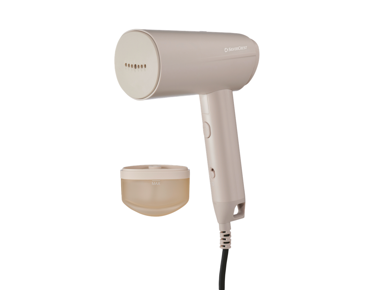 Silvercrest® garų šepetys smėlio spalvos su atskiru vandens rezervuaru.