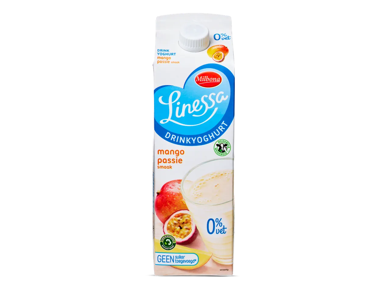 Milbona Linessa mango-passievrucht drinkyoghurt (0% vet).