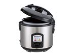 Stainless steel rice cooker with an open lid