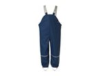 Dark blue waterproof dungarees with light grey straps and reflective stripes.
