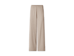 Beige, weite Hose mit elastischem Bund und strukturierter Oberfläche.