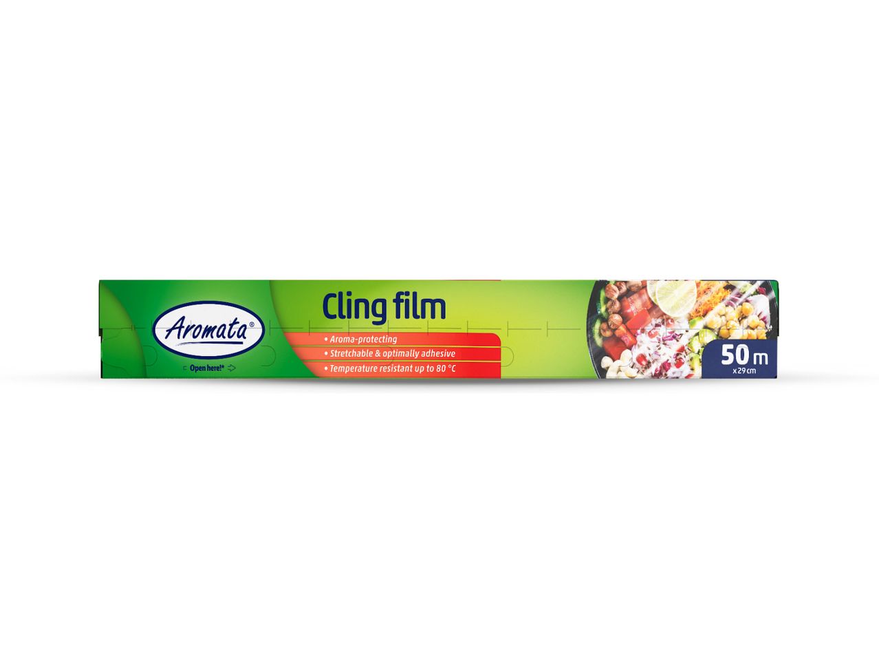 Aromata cling film, 50m x 29cm, aroma-protecting, stretchable, temperature resistant up to 80°C.