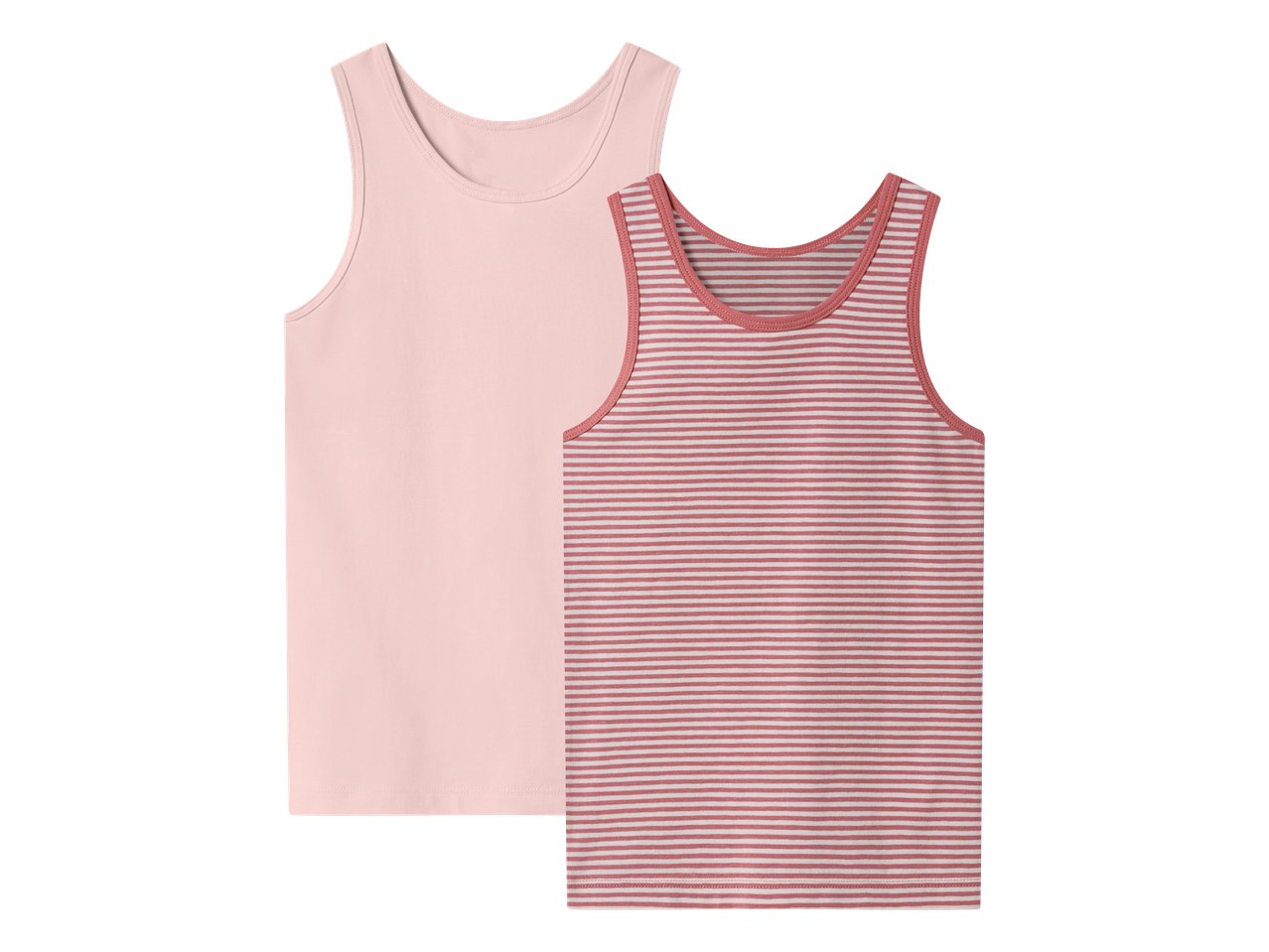 Dva dječja potkošulja: jedan ružičasti i jedan prugasti ružičasto-bijeli.