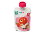 Bio Lupilu fruitpuree: appel, aardbei, peer, zwarte bessen voor baby's vanaf 5+ maanden.