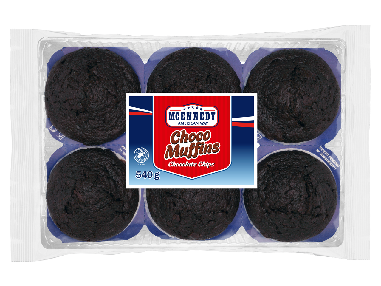 Six muffins au chocolat MCENNEDY dans un emballage transparent, 540g.