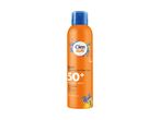 Orange sun protect spray with SPF 50+ for sport, fast absorption, cooling, and waterproof.