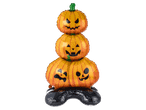 Egymásra rakott tökök formájú, felfújható halloweeni dekoráció fekete alapon.