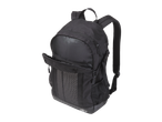 Mochila CRIVIT preta com bolso frontal aberto e pontos brancos