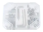 A clear plastic organizer box filled with various hex keys and grub screws.