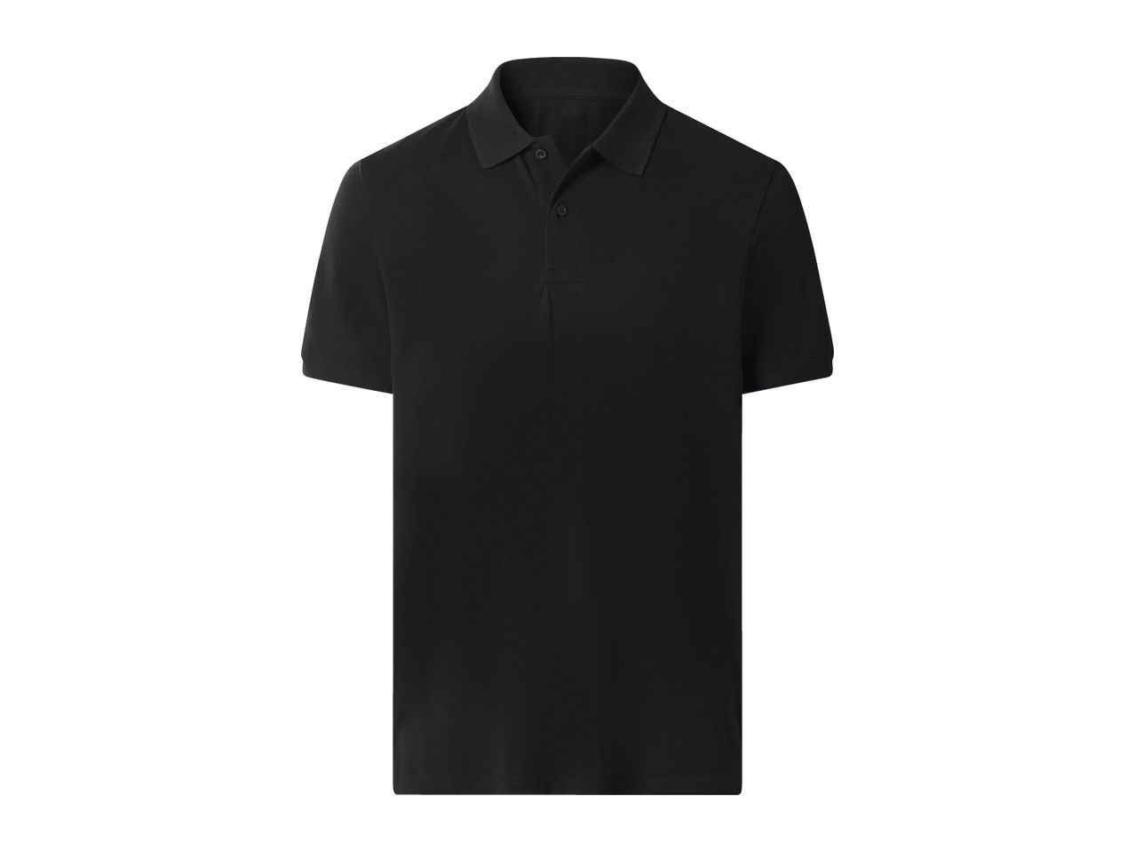Black short-sleeved polo shirt with a collar and buttons