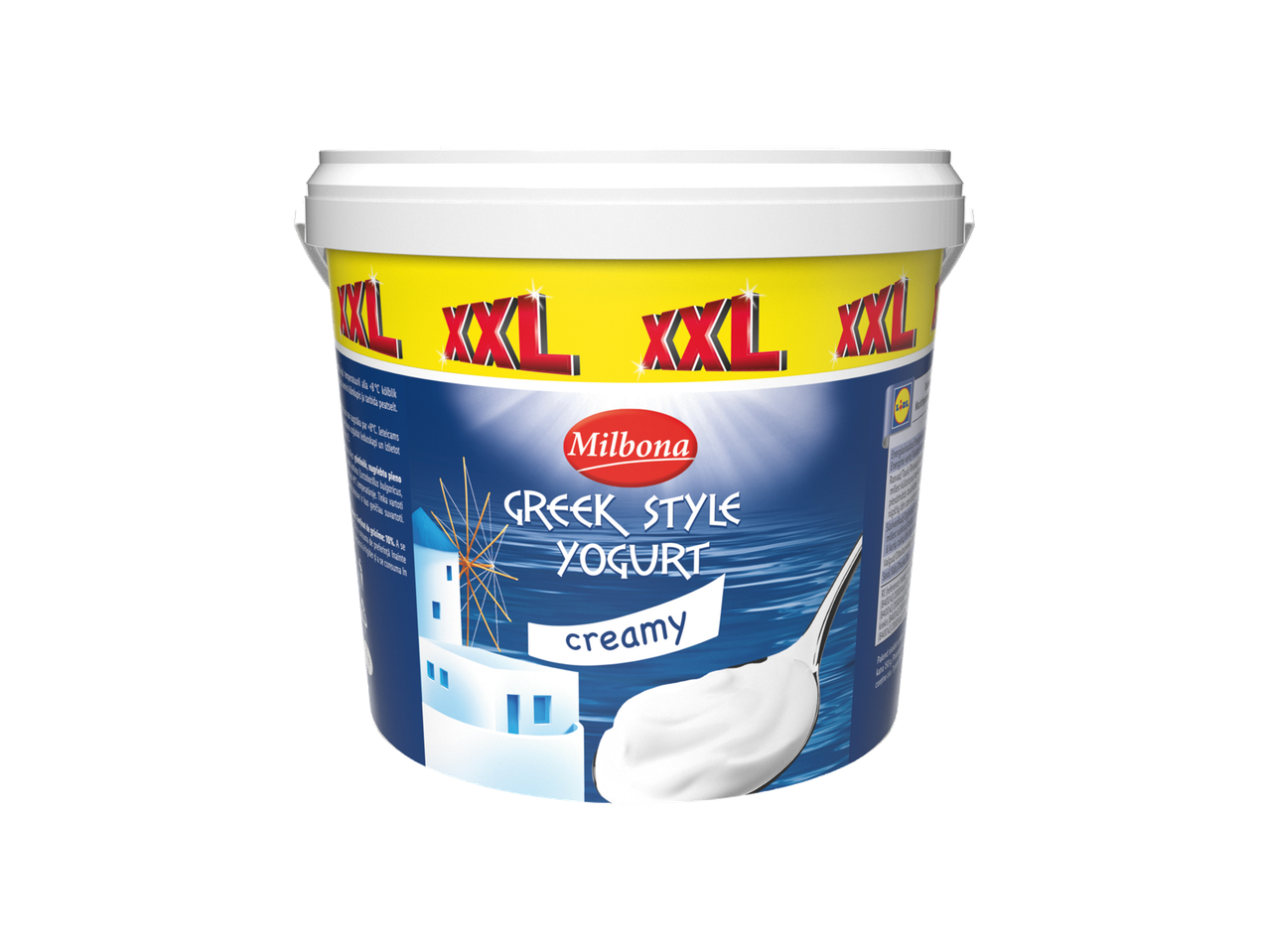 Un recipient mare de iaurt grecesc cremos Milbona XXL.