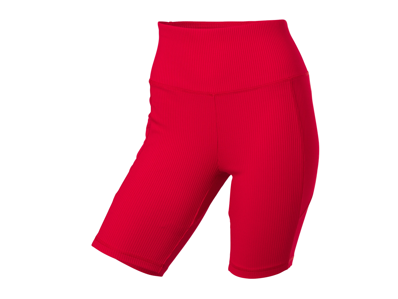 Piros, bordázott, magas derekú női biciklis rövidnadrág.