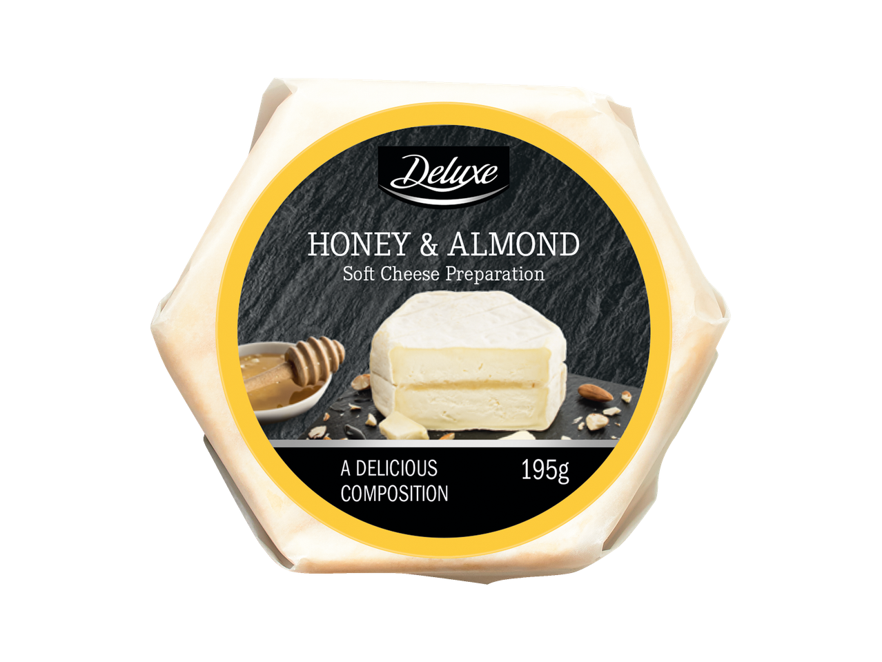 Deluxe sūris su medumi ir migdolais, 195 g.
