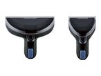 Two black window vacuum cleaner attachments of different sizes with blue buttons