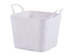 Light grey storage basket with handles and geometric pattern