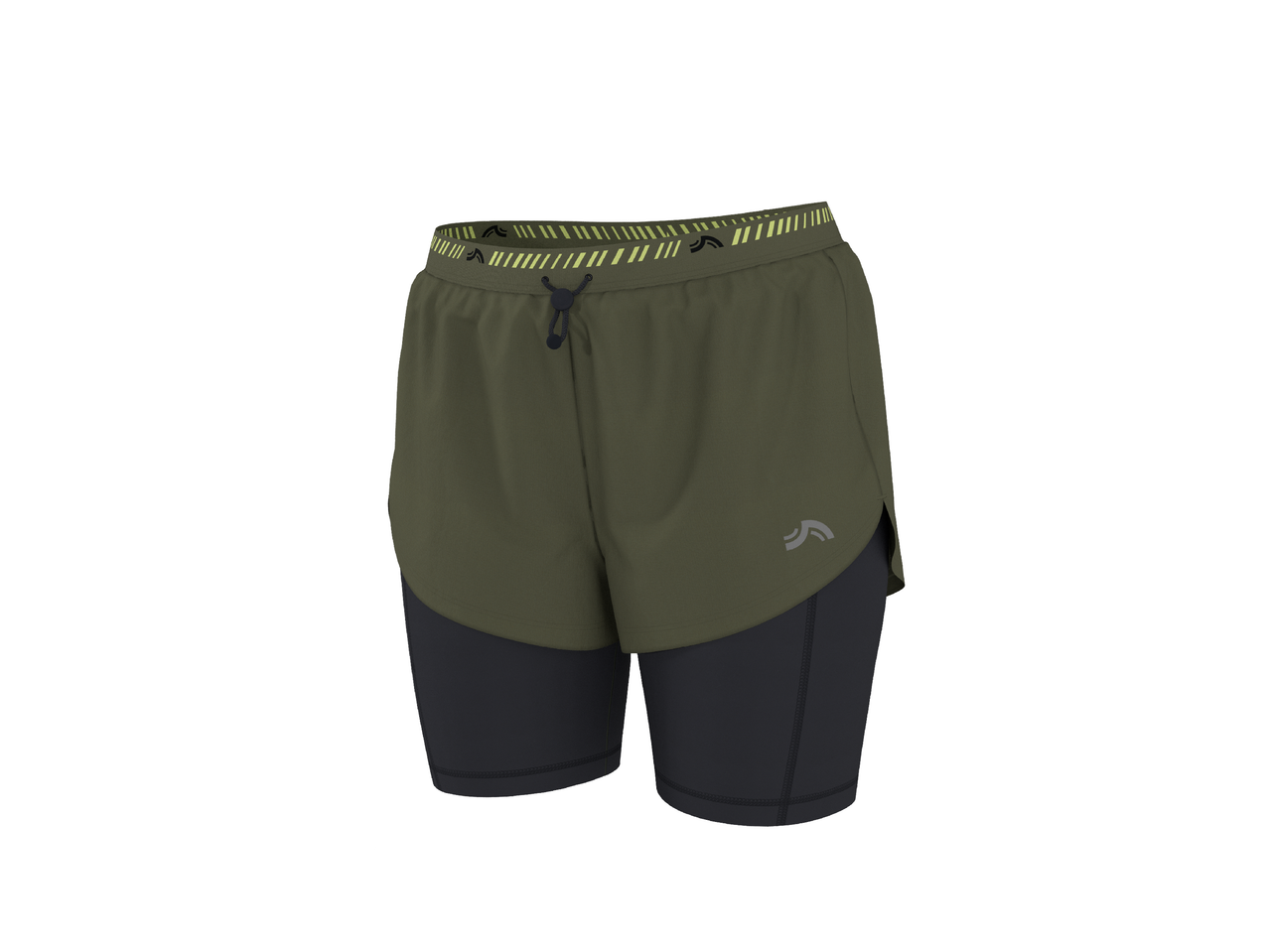 Мъжки къси панталони за бягане 2 в 1 в масленозелено и черно