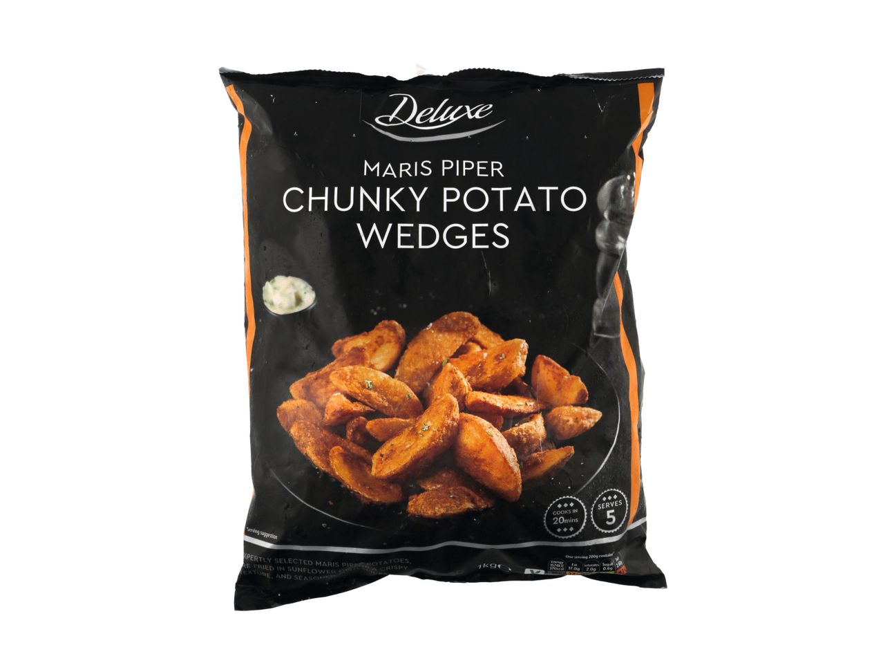 Delissio Hand-Cut Chunky Potato Wedges frozen bag.