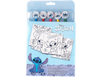 Disney Stitch kleurblok met 5 kleurpotloden en gummetjes.