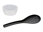 Measuring cup and black rice paddle spoon