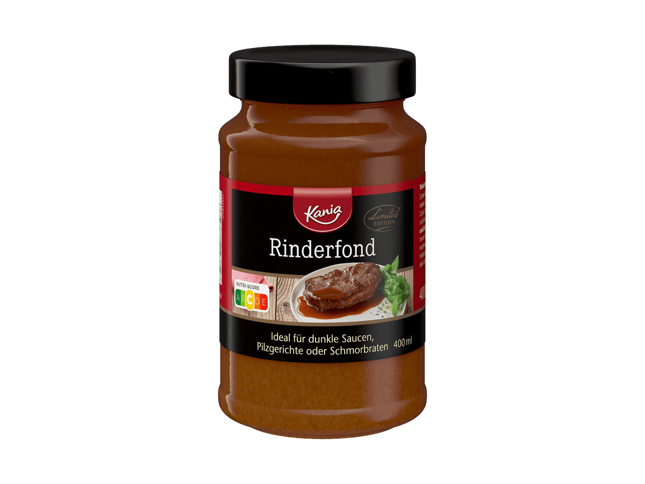 Kania Rinderfond in einer 400ml Flasche, ideal für dunkle Saucen, Pilzgerichte oder Schmorbraten.