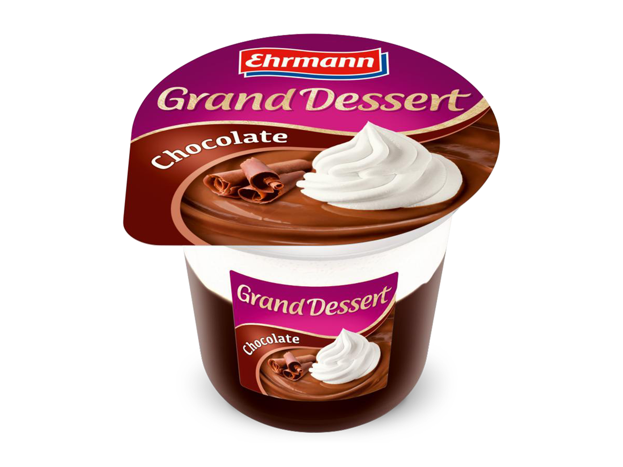 Chocolade Grand Dessert met slagroom en chocoladekrullen