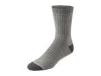 Grey crew sock with a darker grey heel and toe, featuring a ribbed texture.