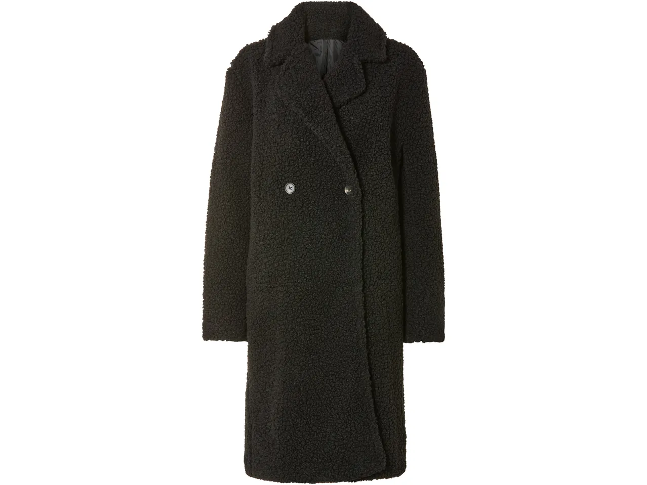 Cappotto lungo nero in pile con bottoni