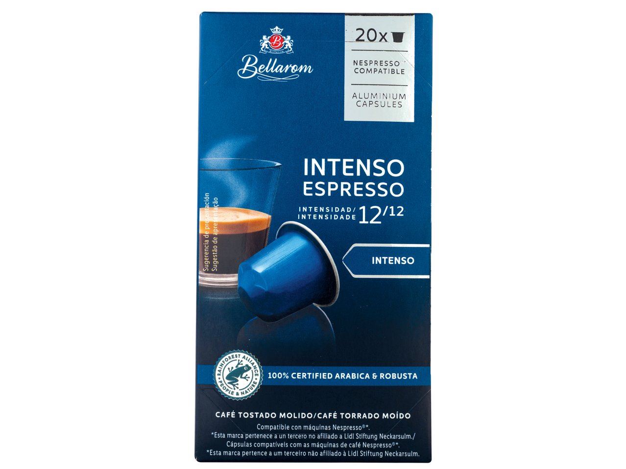 Cápsulas de café Bellarom Intenso Espresso, 20 cápsulas de alumínio compatíveis com Nespresso.