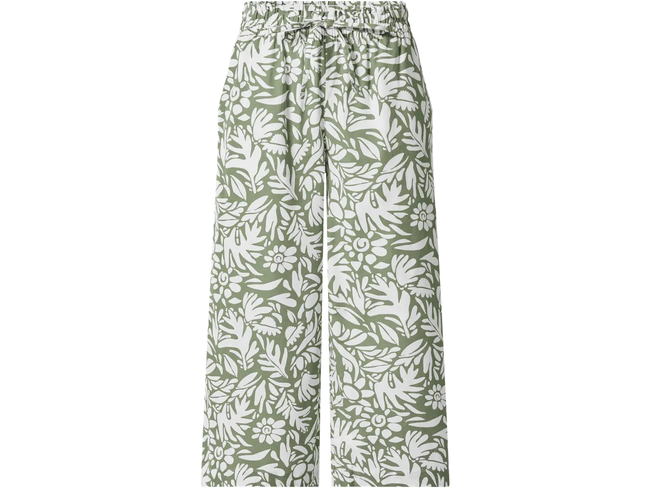 Pantaloni culotte de damă ESMARA cu model floral verde și șnur.